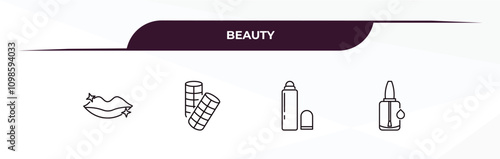 fully editable outline icon collection from beauty concept. thin line icons set such as woman lips, curlers, concealer, nail polish removal,