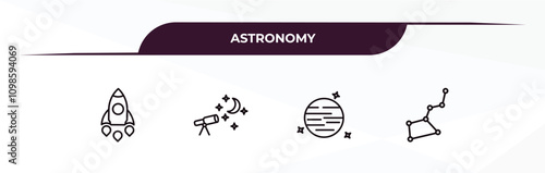 fully editable outline icon collection from astronomy concept. thin line icons set such as aerospace, astronomy, neptune with satellite, ursa major,