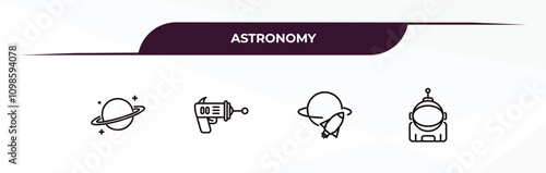 fully editable outline icon collection from astronomy concept. thin line icons set such as saturn, laser gun, space travel, astronaut ingravity,