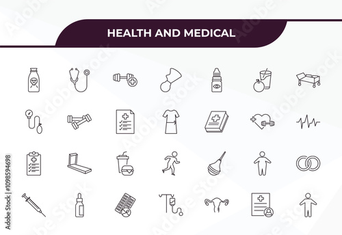 fully editable outline icon collection from health and medical concept. thin line icons set such as poisonous, stethoscope, dumbbells, medical result, body,