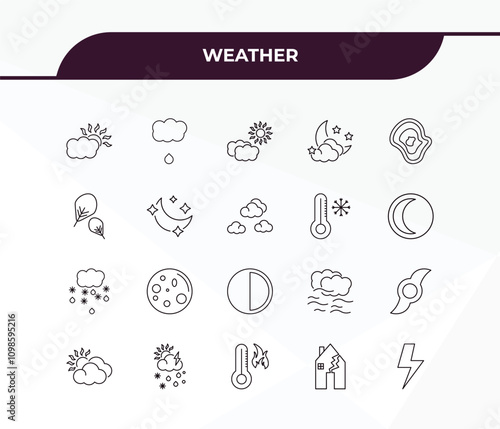 fully editable outline icon collection from weather concept. thin line icons set such as daytime, sprinkle weather, sleet, earthquake, bolt,