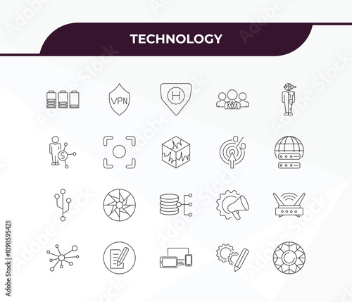 fully editable outline icon collection from technology concept. thin line icons set such as battery levels, vpn, version control, customize, color value,