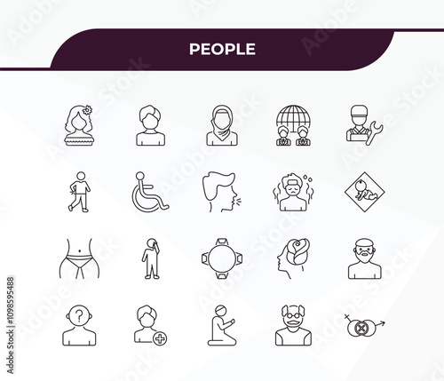 fully editable outline icon collection from people concept. thin line icons set such as mexican woman, male user, hips, old man, sexual harassment,