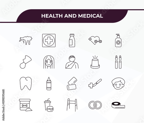fully editable outline icon collection from health and medical concept. thin line icons set such as blood, medical, teeth, rings, measure tape,