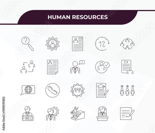 fully editable outline icon collection from human resources concept. thin line icons set such as problems, skills, language, boss, contract,