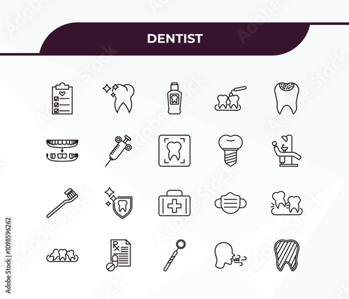 fully editable outline icon collection from dentist concept. thin line icons set such as check up, tooth whitening, toothbrushes, breath, inner tooth,