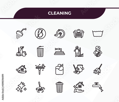fully editable outline icon collection from cleaning concept. thin line icons set such as shower head, virus cleanin, cleaning house, clean-living, faucet cleanin,