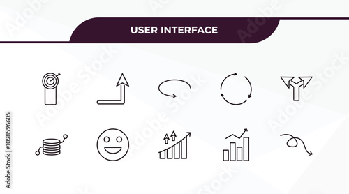 fully editable outline icon collection from user interface concept. thin line icons set such as archery champion, turn up arrow, data analytics cylinder, vertical data bars, swirly arrow,