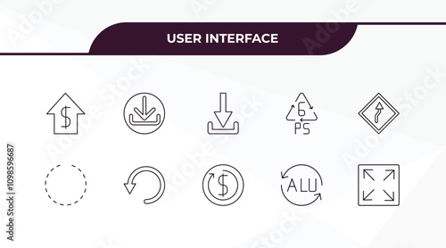 fully editable outline icon collection from user interface concept. thin line icons set such as house value, download data, selectioned circle, alu, expand button,