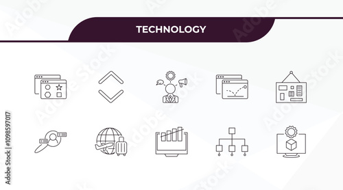 fully editable outline icon collection from technology concept. thin line icons set such as attributes, selector, user research, sitemaps, virtual hine,