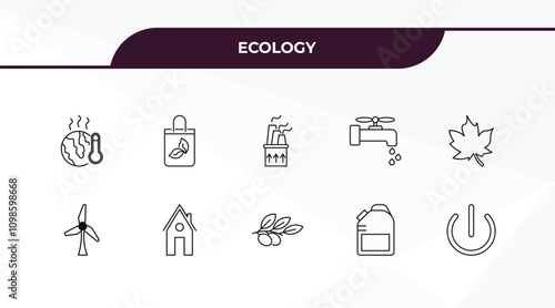 fully editable outline icon collection from ecology concept. thin line icons set such as warming, eco bag, wind energy, biofuel, green power,