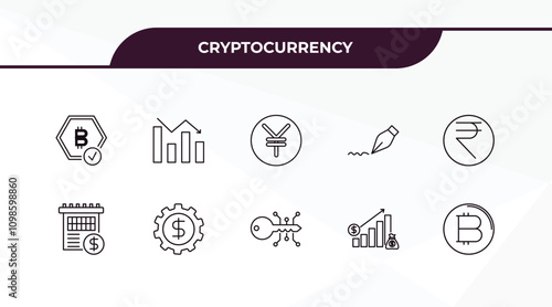 fully editable outline icon collection from cryptocurrency concept. thin line icons set such as bitcoin accepted, loss, ledger, budget diagram, bitcoin,