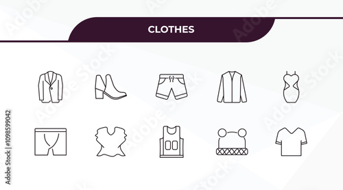 fully editable outline icon collection from clothes concept. thin line icons set such as jersey blazer, ankle boots, underpants, knit hat with pom pom, v neck shirt,