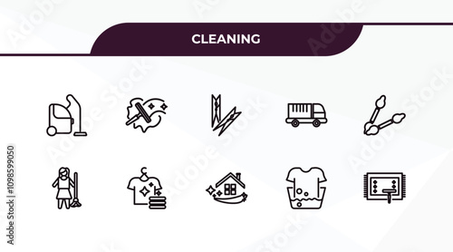 fully editable outline icon collection from cleaning concept. thin line icons set such as hoover, window cleaner, charwoman, washing clothes, carpet cleaning,