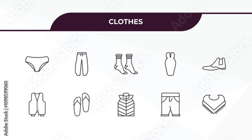 fully editable outline icon collection from clothes concept. thin line icons set such as panties, harem pants, waistcoat, denim shorts, shawl,