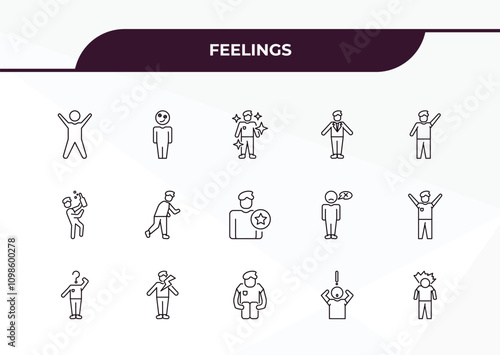 fully editable outline icon collection from feelings concept. thin line icons set such as happy human, stupid human, drunk human, shocked irritated