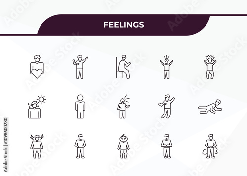 fully editable outline icon collection from feelings concept. thin line icons set such as loved human, amazing human, hot human, confident super