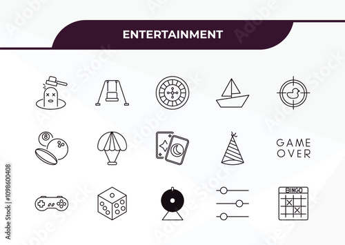 fully editable outline icon collection from entertainment concept. thin line icons set such as whack a mole, swing, sports ball, controls, bingo,