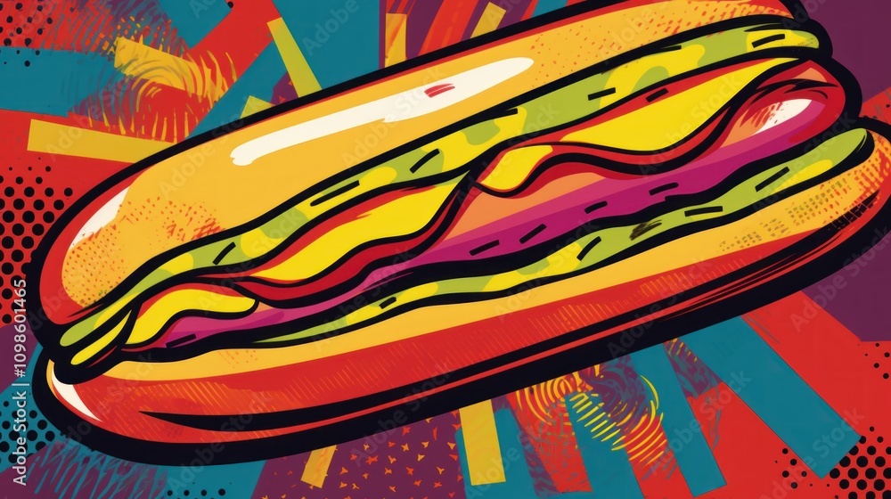 Fototapeta premium A Pop Art Hot Dog: Vibrant Colors and Bold Design