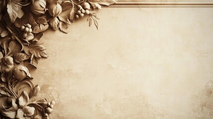 A vintage-inspired corner border with old-fashioned elements and sepia tones