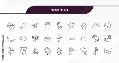 fully editable outline icon collection from weather concept. thin line icons set such as icy, clouds, cumulus, hot, thaw,
