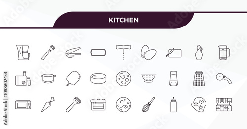 fully editable outline icon collection from kitchen concept. thin line icons set such as coffee maker, bottle opener, olive oil, cookie cutter, kitchen,