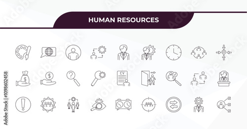fully editable outline icon collection from human resources concept. thin line icons set such as art, language, work team, emotional intelligence, multitask,
