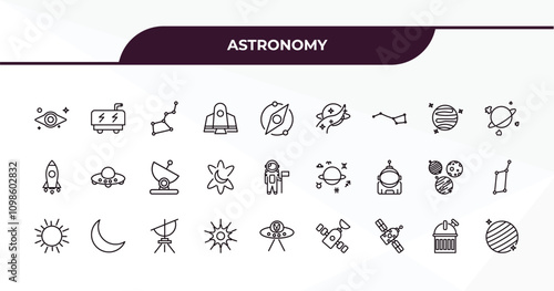 fully editable outline icon collection from astronomy concept. thin line icons set such as black hole, generator, mars with satellite, planetarium, uranus with satellite,