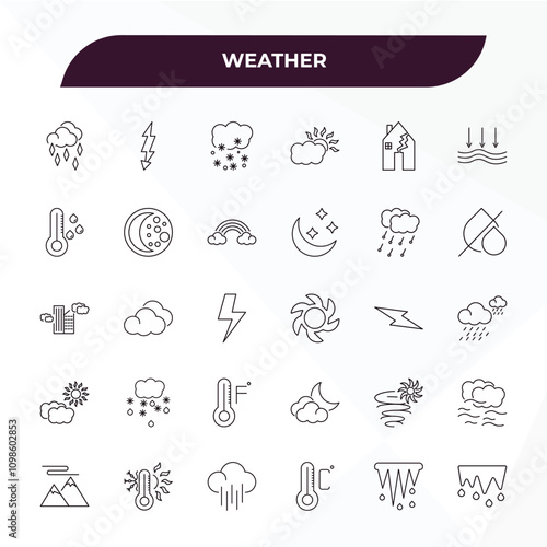 fully editable outline icon collection from weather concept. thin line icons set such as ice pellets, thunderbolt, hailstorm, icicle, thaw,
