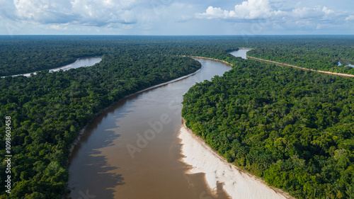 AERIAL IMAGES OF THE AMAZONIAN RIVERS OF THE PERUVIAN AMAZON, MEANDERS OF THE NANAY RIVER IN THE RAINFOREST, A BLACK WATER RIVER IN ALLPAUAYO MISHANA photo