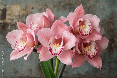 Beautiful Pink Orchid Blooms - Elegant pink orchids with intricate petals, symbolizing beauty, purity, love, luxury, and serenity. photo