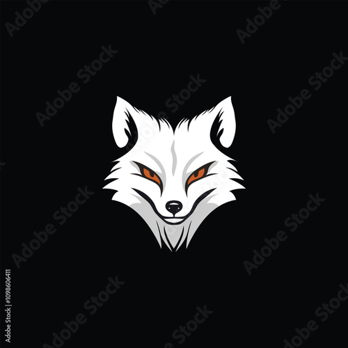 a fox head with a white face and orange eyes logo design concept
