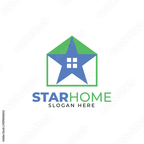a blue house with a blue star above it