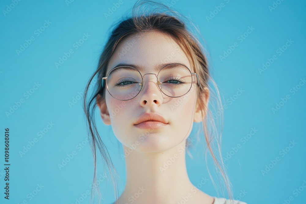 Fototapeta premium A woman wearing glasses and a white shirt