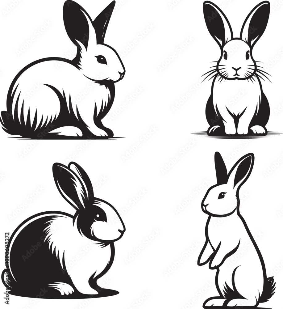 Fototapeta premium Elegant Black and White Rabbit Silhouette Vector