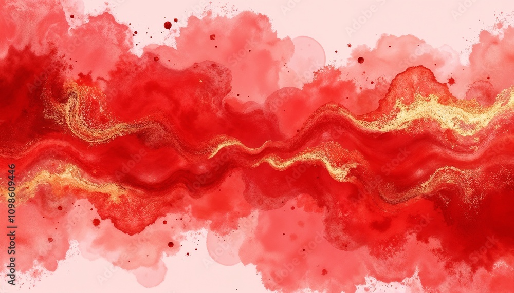 Obraz premium Watercolor red and gold abstract background with vibrant splashes and soft edges, luxurious design