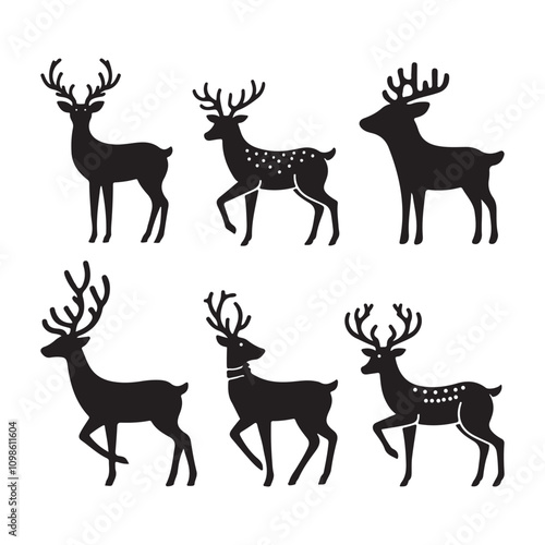 set of whitetail deer silhouette design vector art illustration