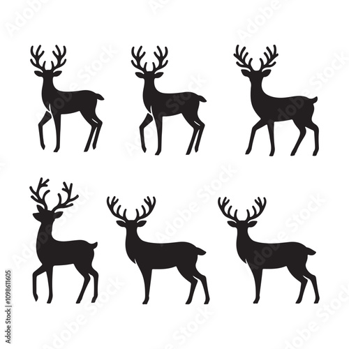 set of whitetail deer silhouette design vector art illustration