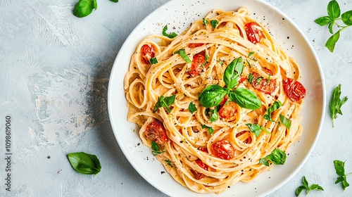 Superfood Delights Delicious plate of pasta with tomatoes and herbs. Gluten-Free Goodness photo