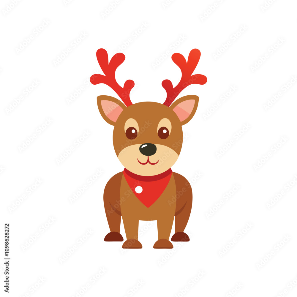Obraz premium Happy Dog with Reindeer Antlers Vector - Adorable Sitting Christmas Pet Illustration on White Background for Festive Decor