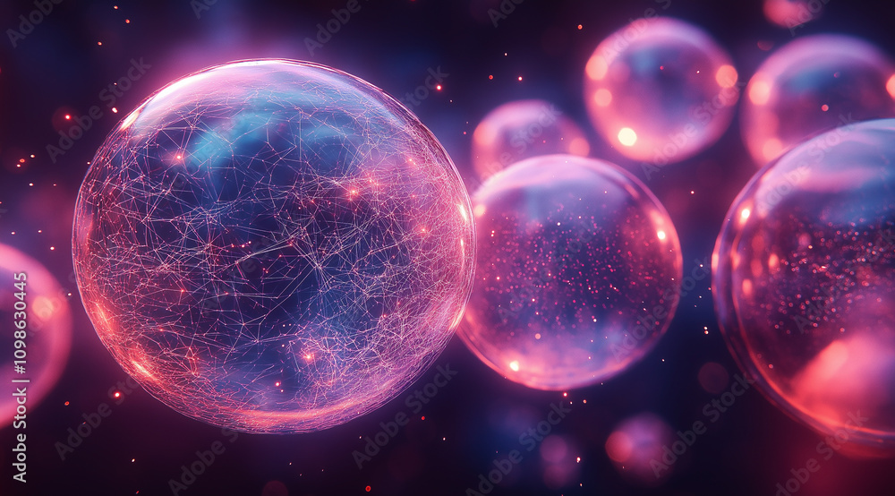 Fototapeta premium Futuristic Visualization of Interconnected Consciousness with Ethereal Spheres - Generative AI