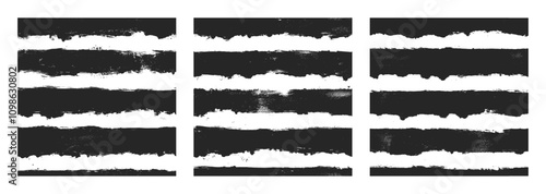 Hand Drawn Straight Dry Rough Smear Grunge Seamless Pattern Striped Abstract Background Vector Set. Artistic Handdrawn Strokes Black and White Endless Texture Collection. Grungy Style Art Illustration