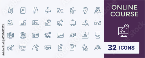 Online Course icon set. Contains related to cost, online, icon, teacher, tuition, thin, symbol and more. Set of line pictogram. Editable stroke. photo