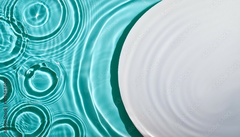 Obraz premium white water texture blue mint water surface with rings and ripples spa concept background flat lay copy space