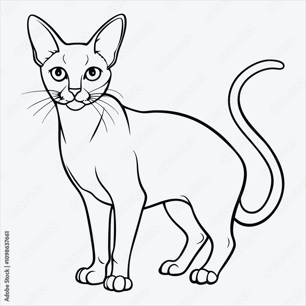 Fototapeta premium Abyssinian line art White background illustration Generative Ai