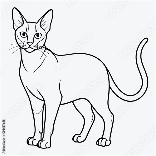 Abyssinian line art White background illustration Generative Ai