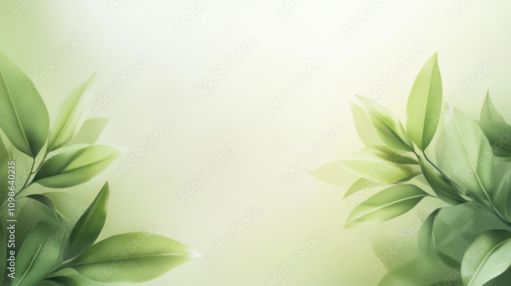 Fototapeta premium A green leafy background with two leaves on the right side