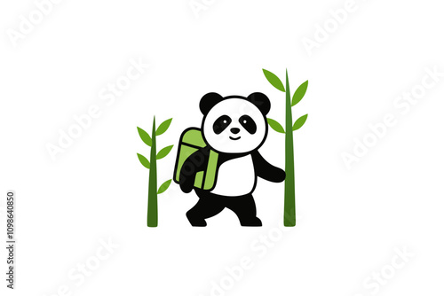 Adventurous Panda in Bamboo Forest. photo