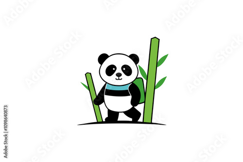 Adventurous Panda in Bamboo Forest. photo