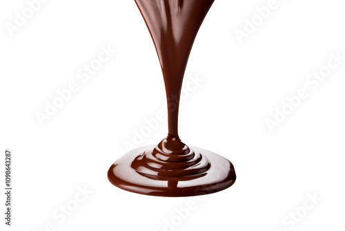 Delicious sweet chocolate sauce, pouring from above. Isolated on transparent background. photo